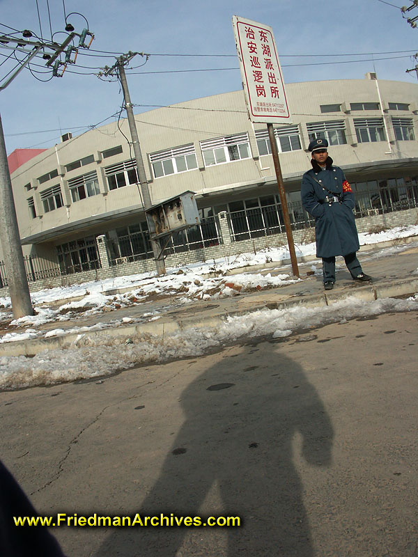 china,guard,security,street,shadow,sidewalk,rule of thirds, 