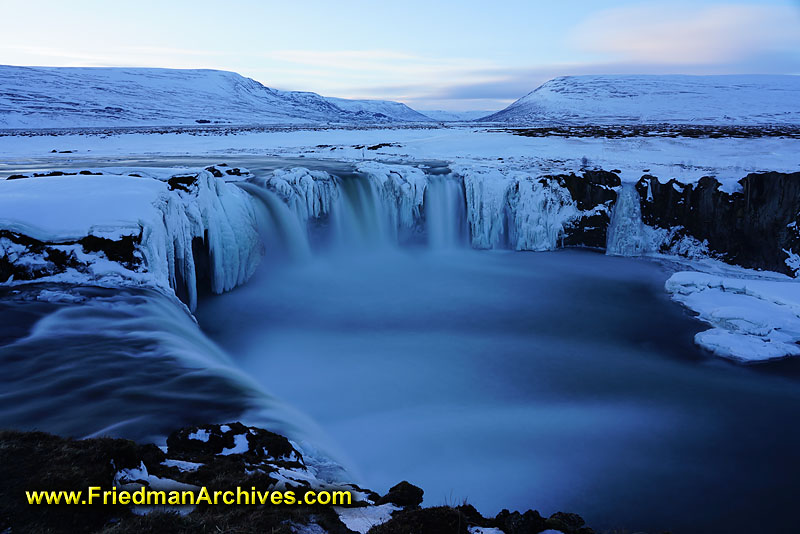 iceland,nature,winter,overcast,blue,waterfalls,long,exposure,horseshoe,