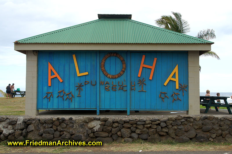 establishing,shot,aloha,blue,building,beach,postcard,