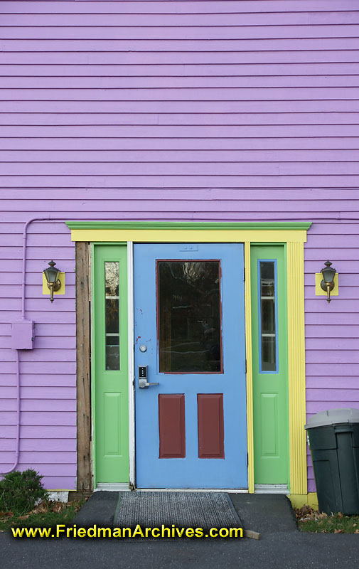 Colorful Door on Purple Wall