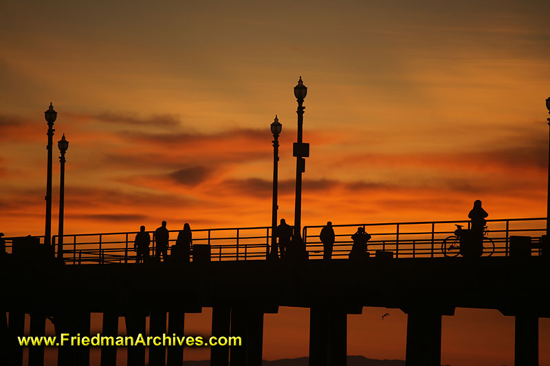 sunset,,beach,sky,orange,california,people,pier,