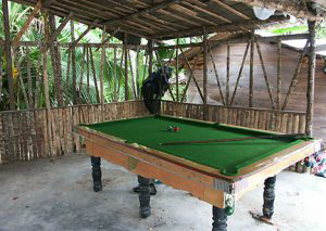 Billiard table in hut.