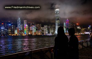 Hong Kong Skyline with 2 silhouettes