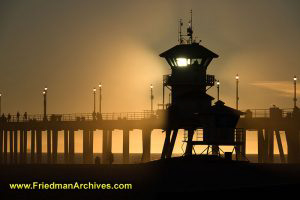 Huntington Beach Watch Tower at Sunset