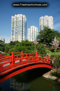 Modern China - Red Bridge and Buildings