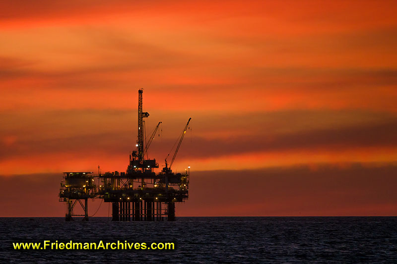 Oil Rig Platform at Sunset (Horizontal)