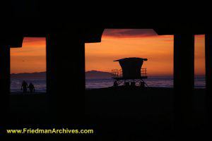 Sunset under Huntington Beach Pier