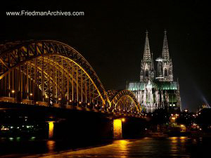 Switzerland and Germany Bridge and Cathedral at night
